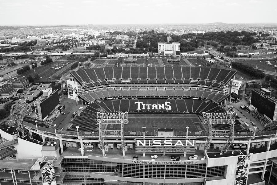 Tennesse Titans Nissan Stadium in Nashville Tennessee in black and white Photograph by Eldon McGraw