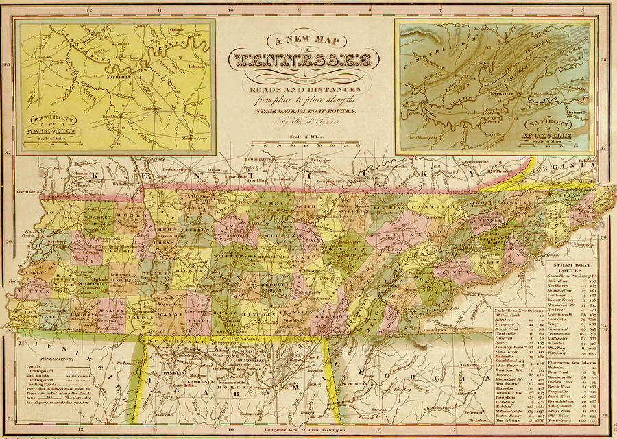 Tennessee 1844 Drawing by Vintage Maps Fine Art America