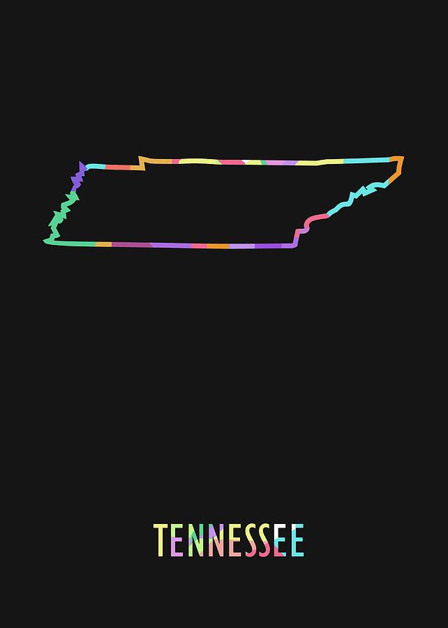 Tennessee Pop Art Map Black Bg Digital Art