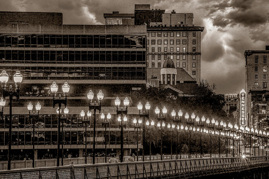 Tennessee Theater and Gay Street Bridge, Sepia Version Photograph by Marcy Wielfaert