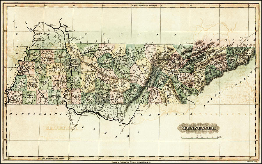 Vintage Photograph - Tennessee Vintage Map 1826 by Carol Japp