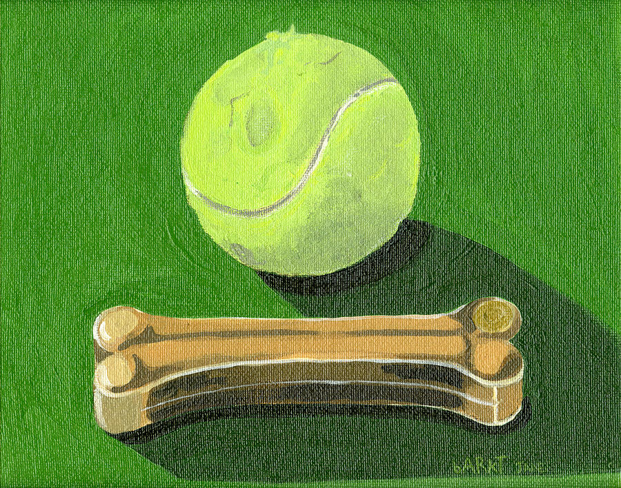 Tennis ball and bone Painting by Jane Dunn Borresen