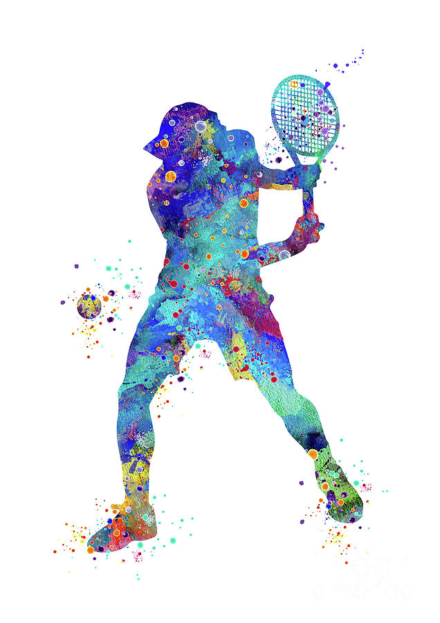 Tennis Boy Player Backhand Watercolor Sport Gift Digital Art by White ...