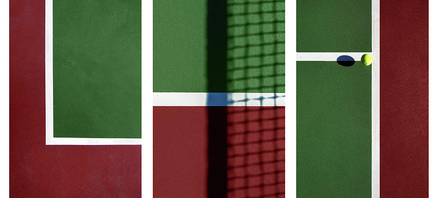 Tennis Court Abstract - Triptych - White Photograph by Nikolyn McDonald