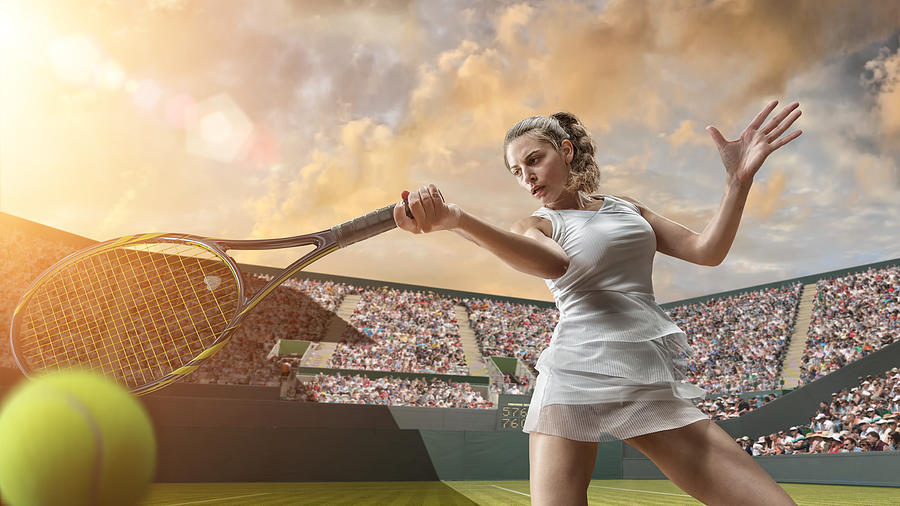 Tennis Girl in Close Up Hitting Ball Photograph by Peepo