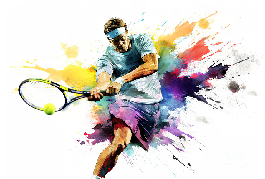  Tennis player in action during colorful paint splash. Digital Art by Odon Czintos