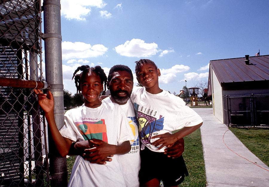 Tennis players Venus and Serena Williams pose in 1991 in Compton Photograph by Paul Harris