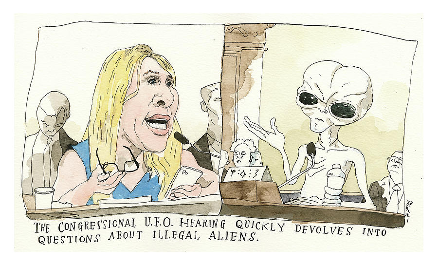 Tensions Rise at the UFO Hearings Painting by Barry Blitt