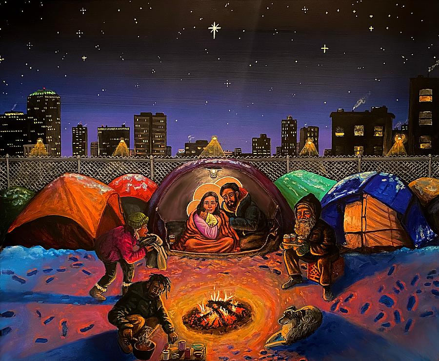 Dog Painting - Tent City Nativity by Kelly Latimore