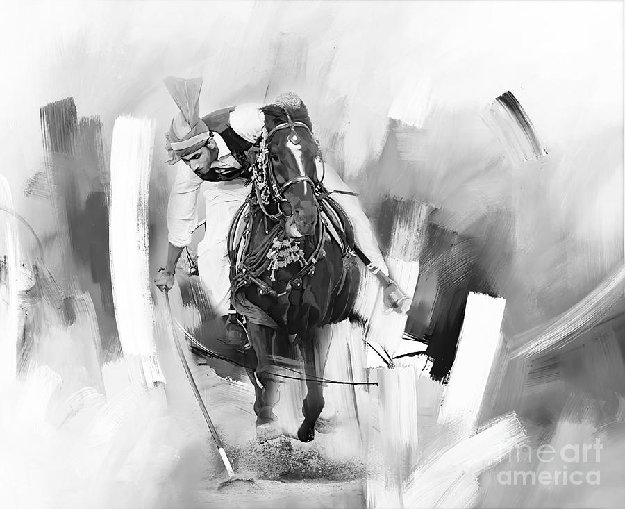 Tent Pegging Charcoal Painting