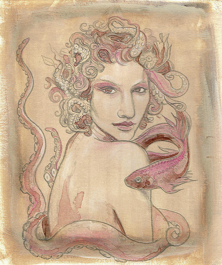 Tentacle Hair Mermaid Drawing by Katherine Nutt