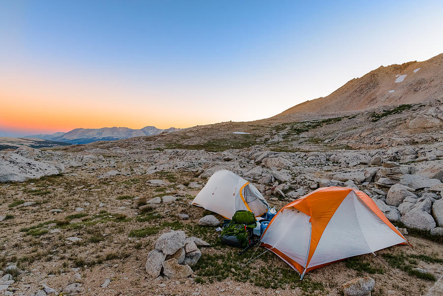 Tents on Rocky Terrain, California Sierra Nevada Photograph by Greg Jaggears