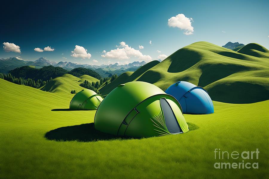 Tents, solitary, in a meadow between mountains on a quiet advent Photograph by Joaquin Corbalan