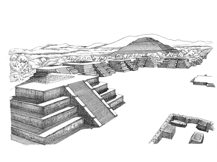 Teotihuacan Drawing by Trevor Grassi