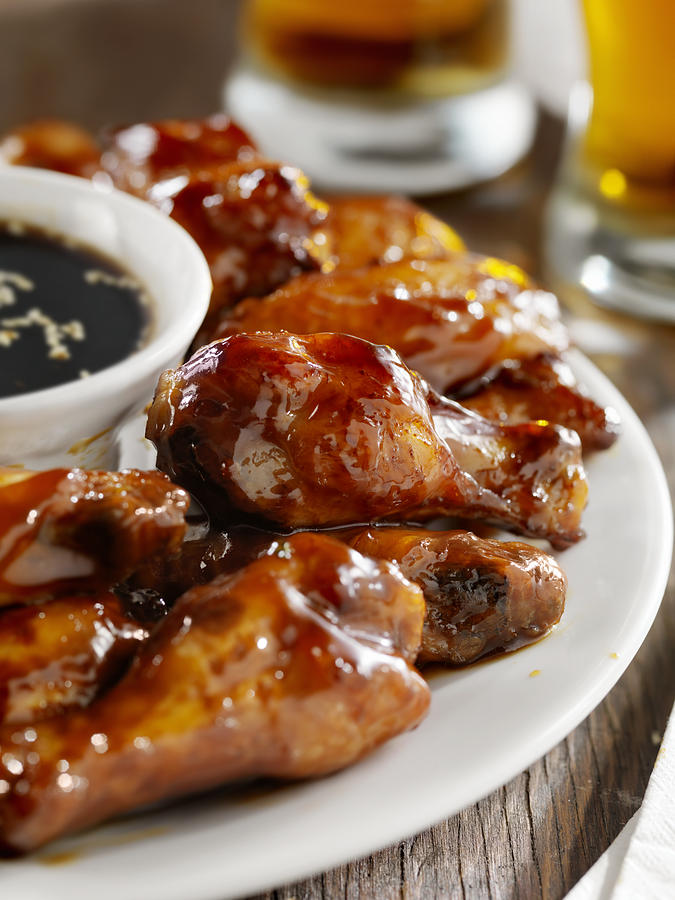 Teriyaki Chicken Wings and Beer Photograph by LauriPatterson