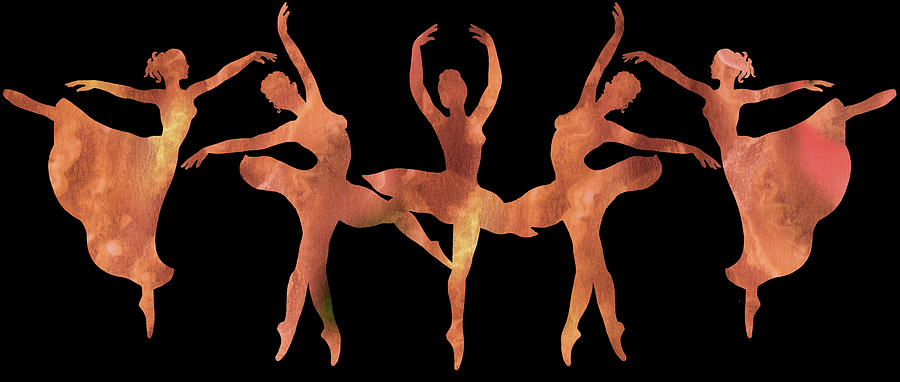 Terra Beige And Brown Watercolor Ballerinas Silhouette  Painting by Irina Sztukowski