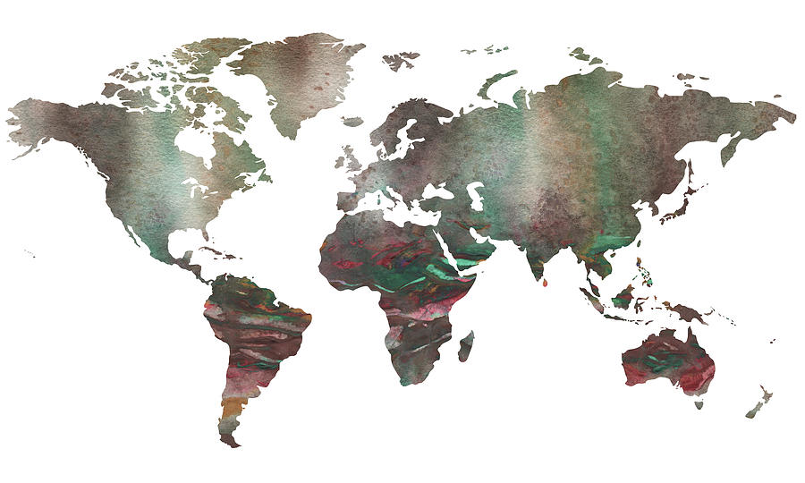 Terra Incognita Watercolor Map Of The World  Painting by Irina Sztukowski