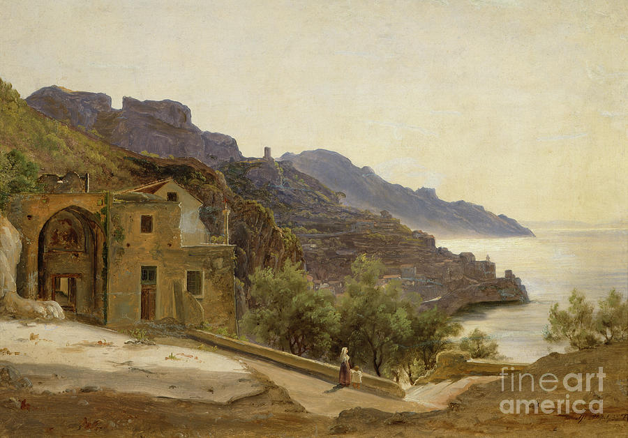 Terrace in Amalfi, 1883 Painting by O Vaering by Thomas Fearnley