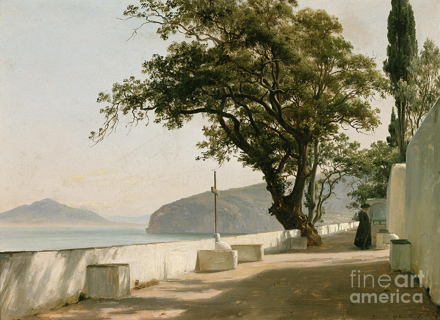Terrace with stone oak, Sorrento, 1834 Painting by O Vaering by Thomas Fearnley