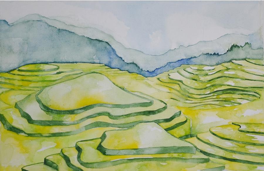 Terraced Rice Fields Painting by Shreya Sen