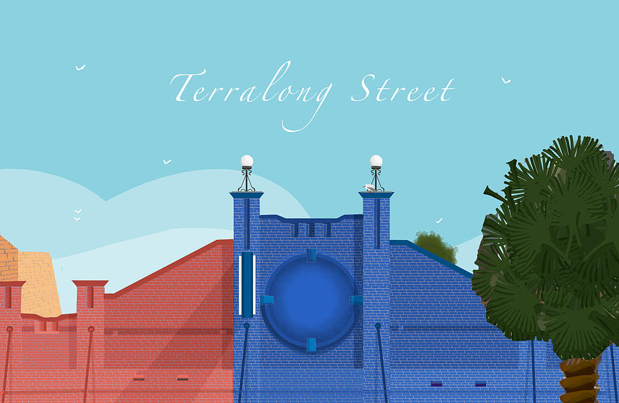Terralong Street Red and Blue  Digital Art by Donna Huntriss