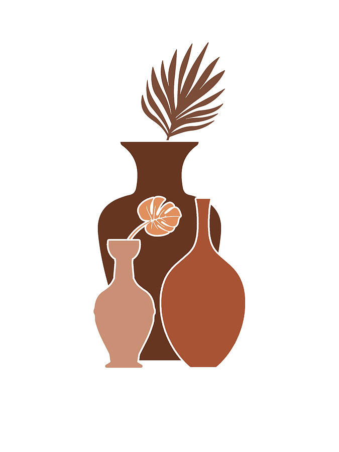 Terracotta Art - Greek Vases 02 - Modern, Minimal, Contemporary Abstract - Brown, Burnt Sienna Mixed Media by Studio Grafiikka