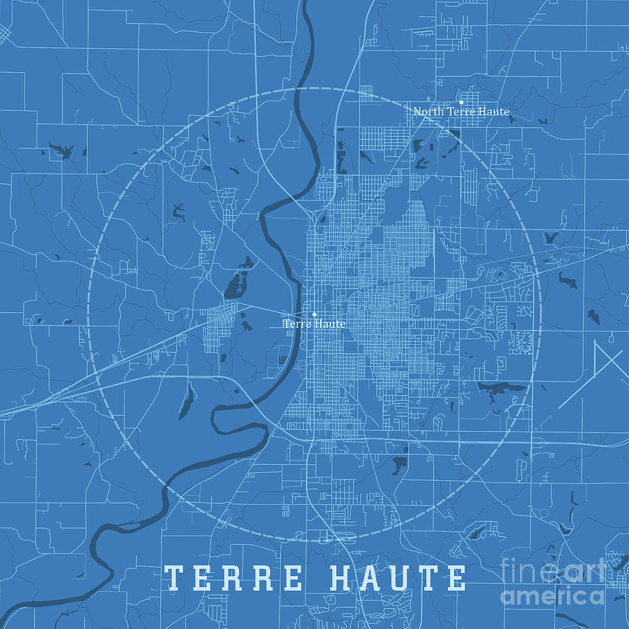 Map Digital Art - Terre Haute IN City Vector Road Map Blue Text by Frank Ramspott
