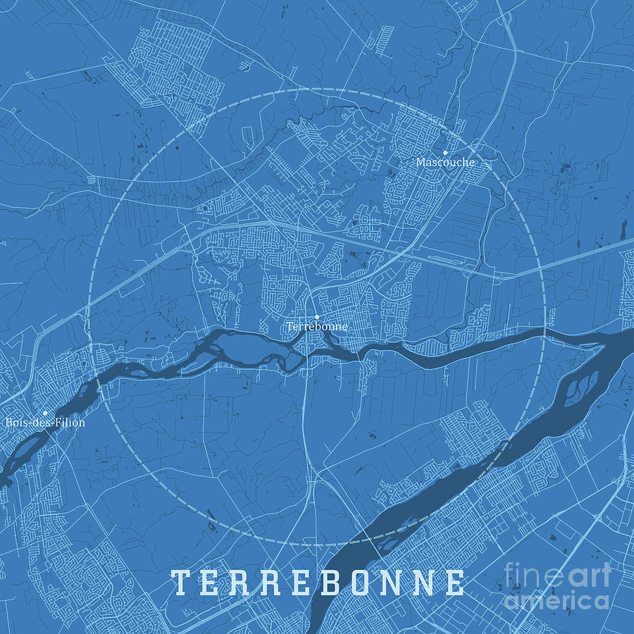 Map Digital Art - Terrebonne QC City Vector Road Map Blue Text by Frank Ramspott