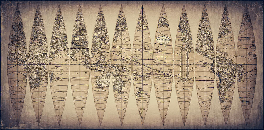 Vintage Photograph - Terrestrial Globe Vintage World Map 1887 Sepia by Carol Japp