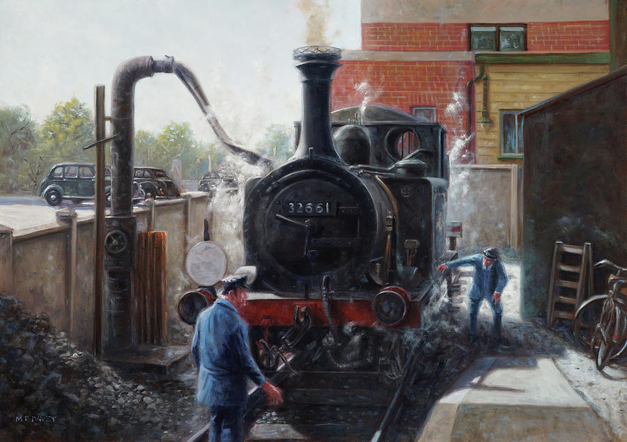 Terrier Tank railway locomotive at Havant Station. Painting by Martin Davey