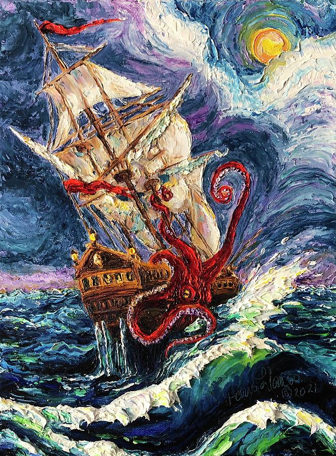 Terror at Sea the Kraken Painting by Paris Wyatt Llanso