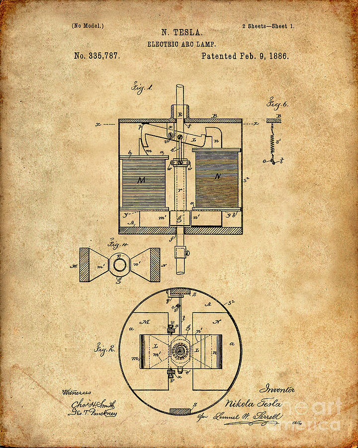 Tesla Electric Arc Lamp Patent Print Digital Art by Visual Design ...