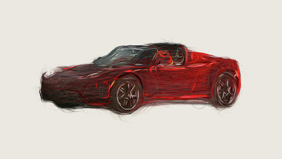 Tesla Roadster Car Drawing Digital Art by CarsToon Concept | Fine Art ...