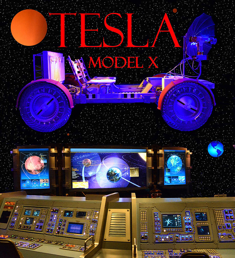 Tesla X and engineering room  Mixed Media by David Lee Thompson