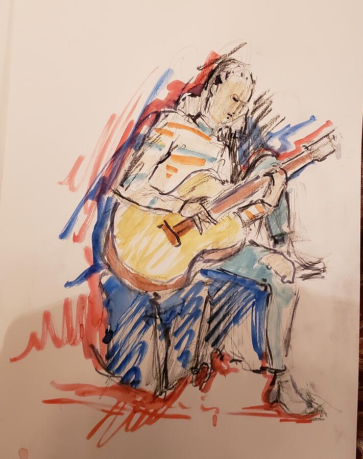 Musician Drawing - Tessa with Guitar by Stephanie Dahlberg