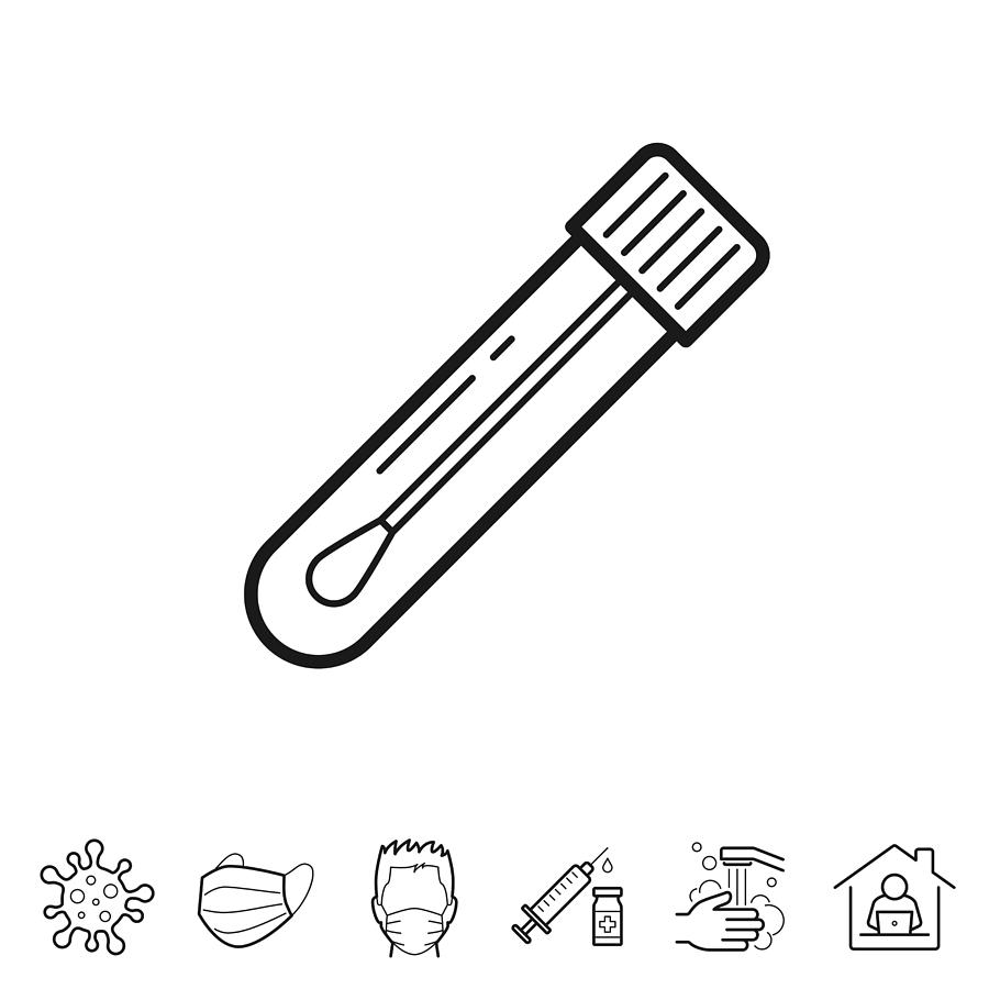 Test tube with cotton swab. Line icon - Editable stroke Drawing by Bgblue