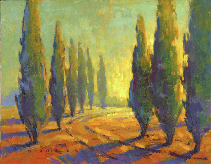 Cypress Sunset Painting by Konnie Kim