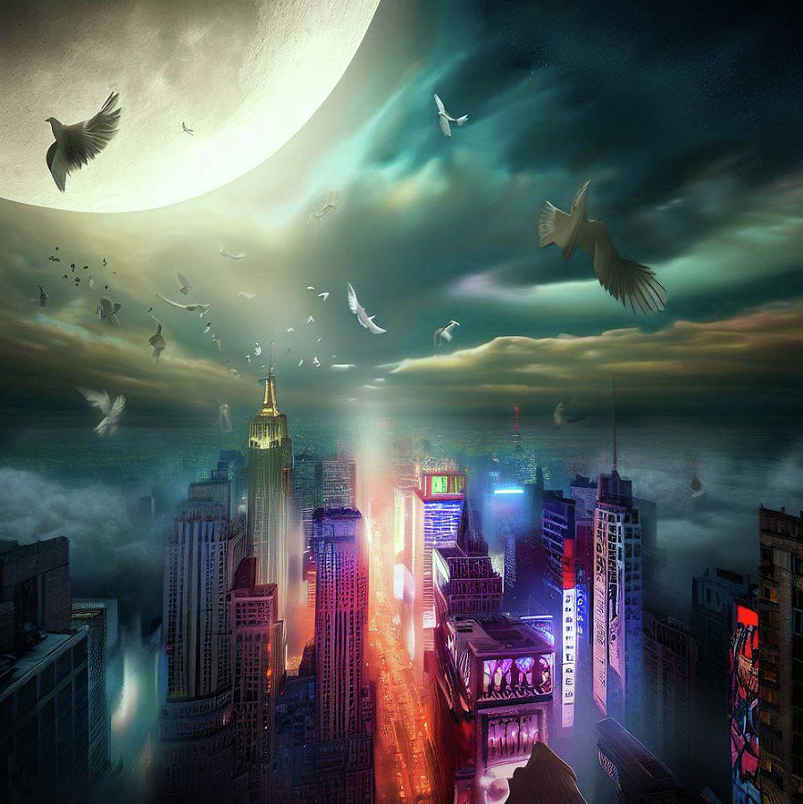 Times Square at Midnight with Angels 12 Digital Art by Erik Magro - Pixels