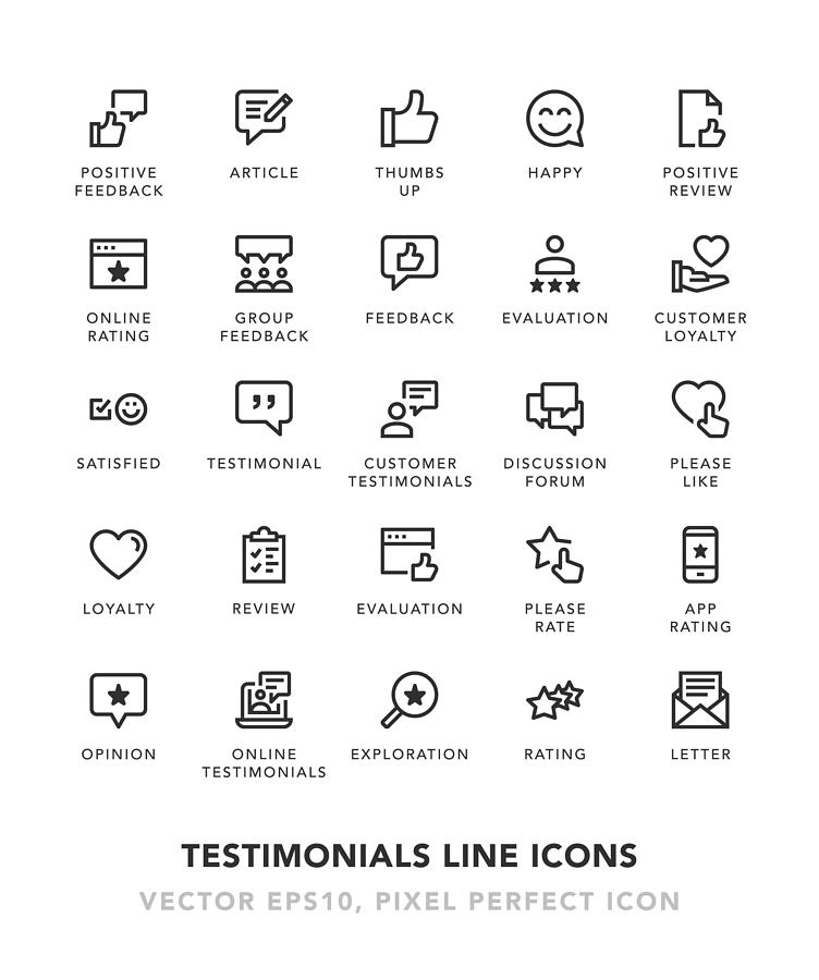 Testimonials Line Icons Drawing by TongSur