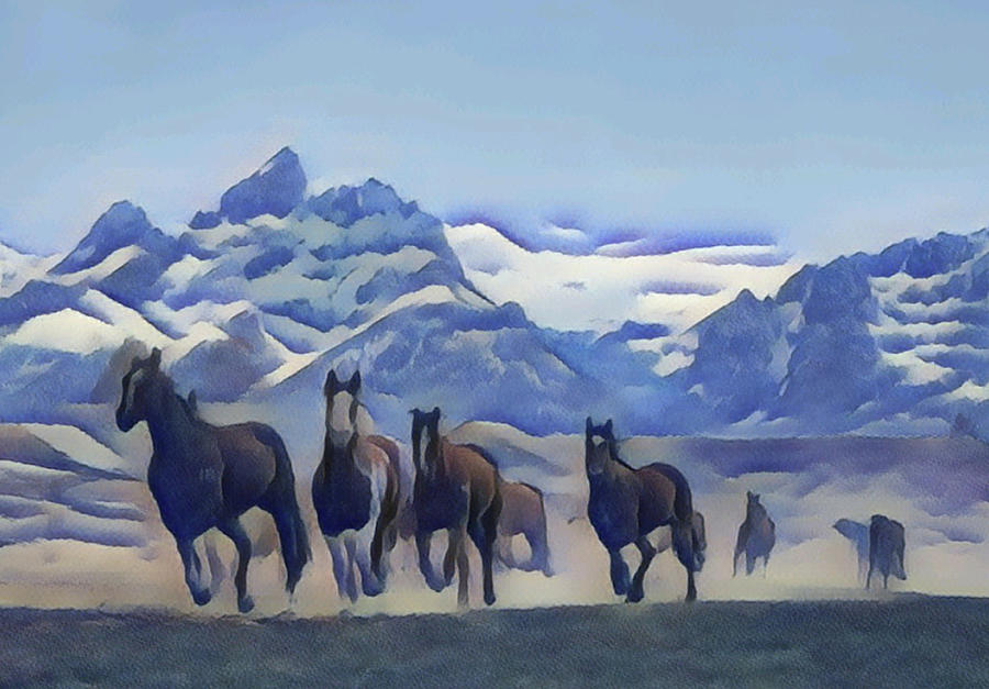 Horse Mixed Media - Teton Horses by Evie Steiner