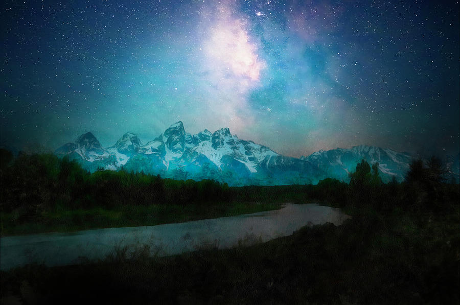 Teton Milky Way Schwabachers Painting by Dan Sproul