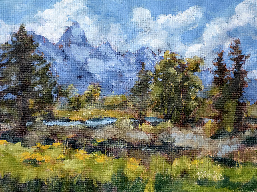 Teton Morning Painting by Mary Benke