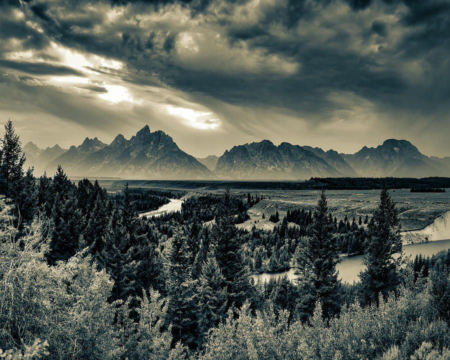 Teton Peaks From Snake River Overlook - Sepia Edition Photograph by Gregory Ballos