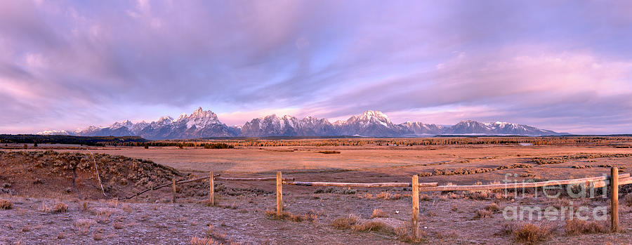 Teton Ranch Sunrise Panorama Photograph by Adam Jewell