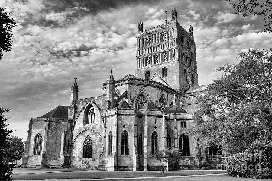 Tewkesbury Abbey at Sunrise in September Monochrome Photograph by Tim Gainey