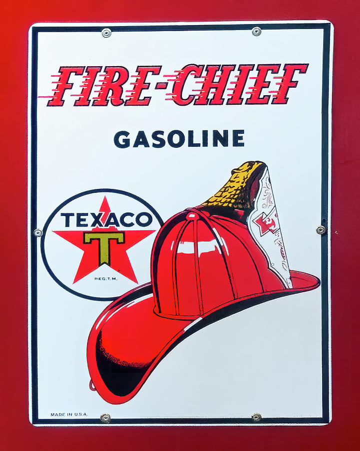 Man Cave Sign Photograph - Texaco Fire Chief sign by Flees Photos
