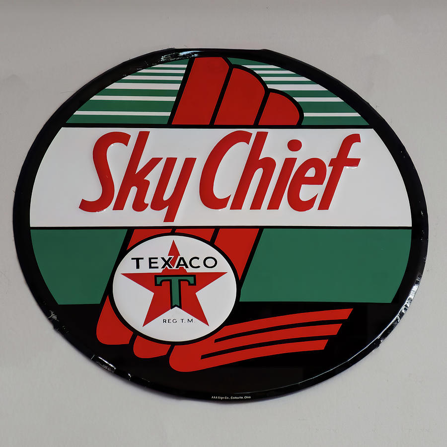 Man Cave Sign Photograph - Texaco Sky Chief round gas sign by Flees Photos