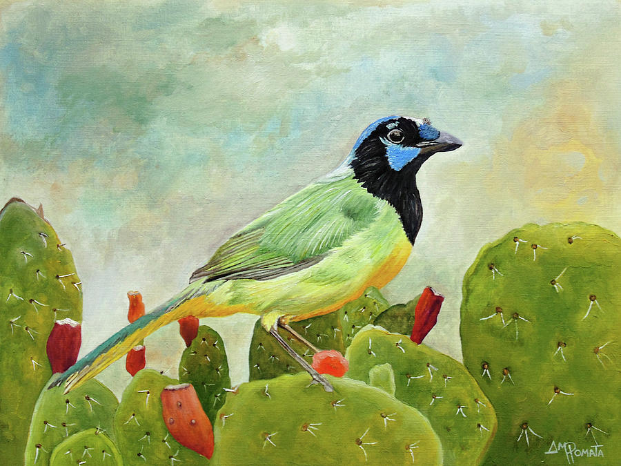 Texan Green Jay Painting by Angeles M Pomata