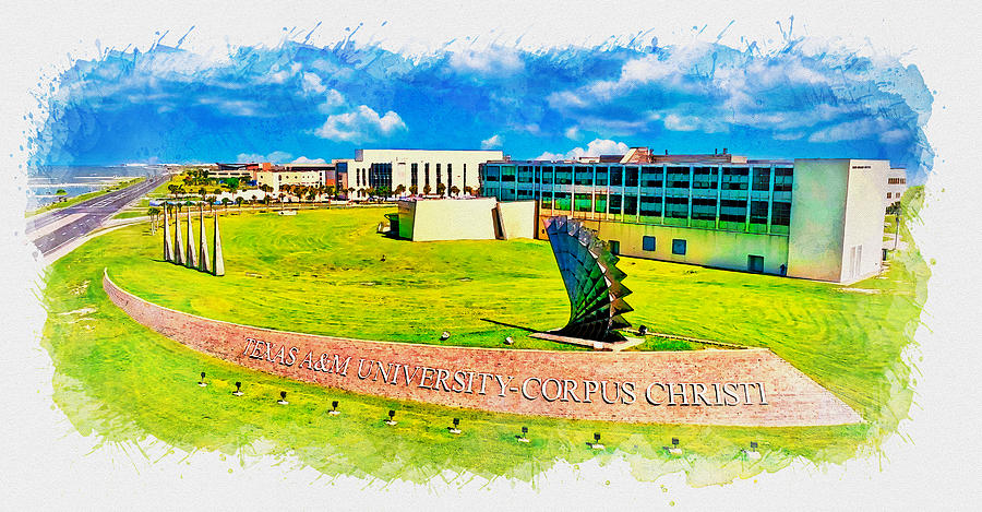 Texas AM University-Corpus Christi - watercolor painting Digital Art by Nicko Prints