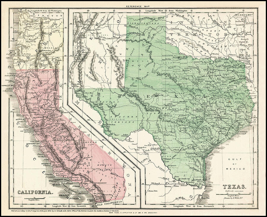 Texas and California Vintage Historical Map 1856 Photograph by Carol ...